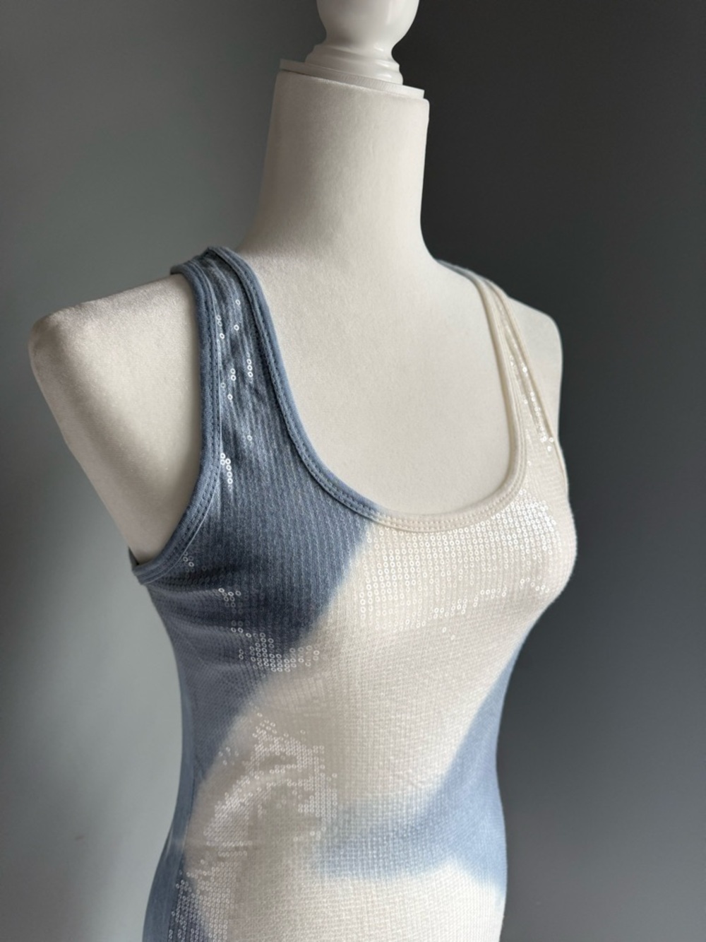 Scandal Italy Sequin Tank Top Dress - Blue & White & Silk Coverup Tunic Blouse